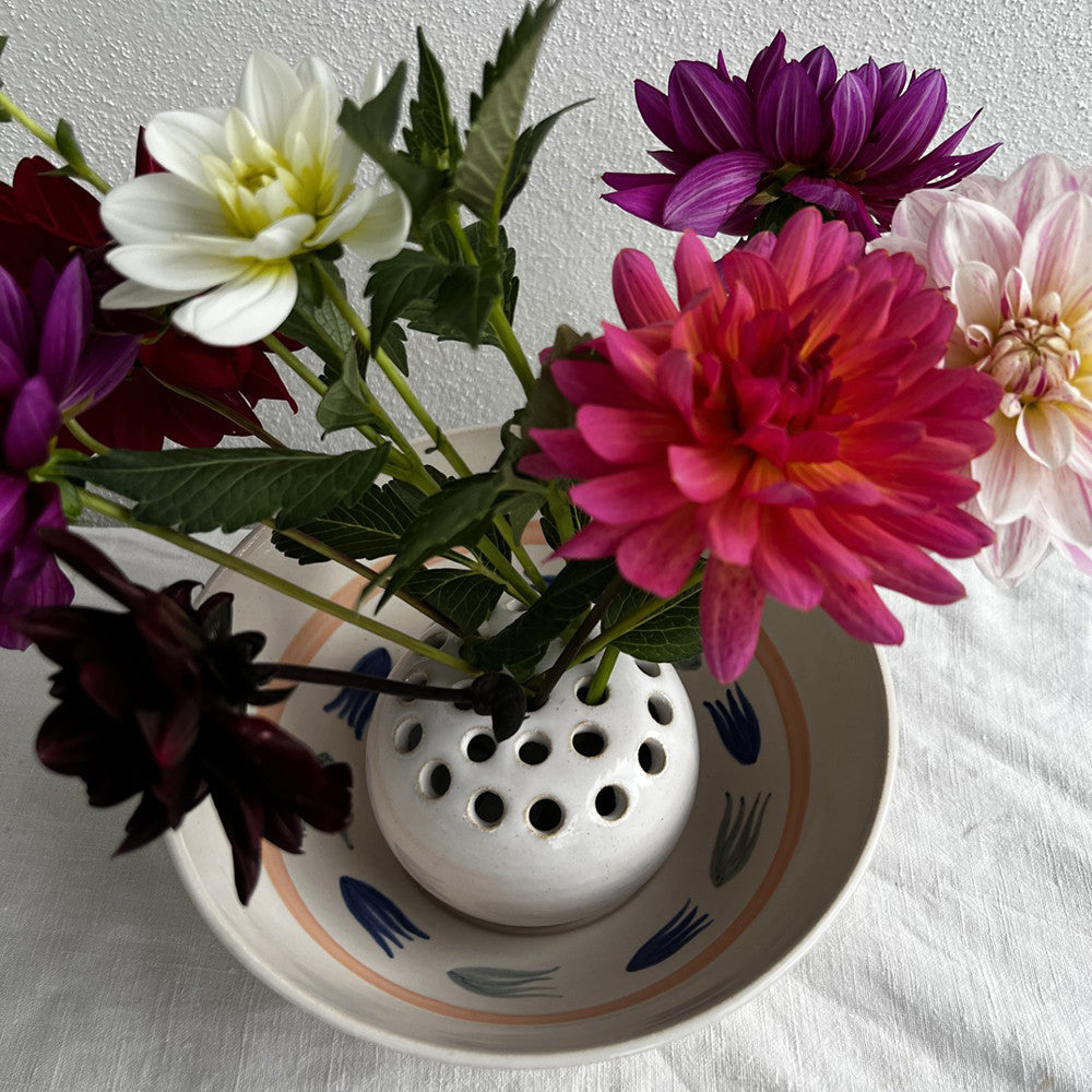 Sarah Raven Blue Green Bowl with Flower Frog