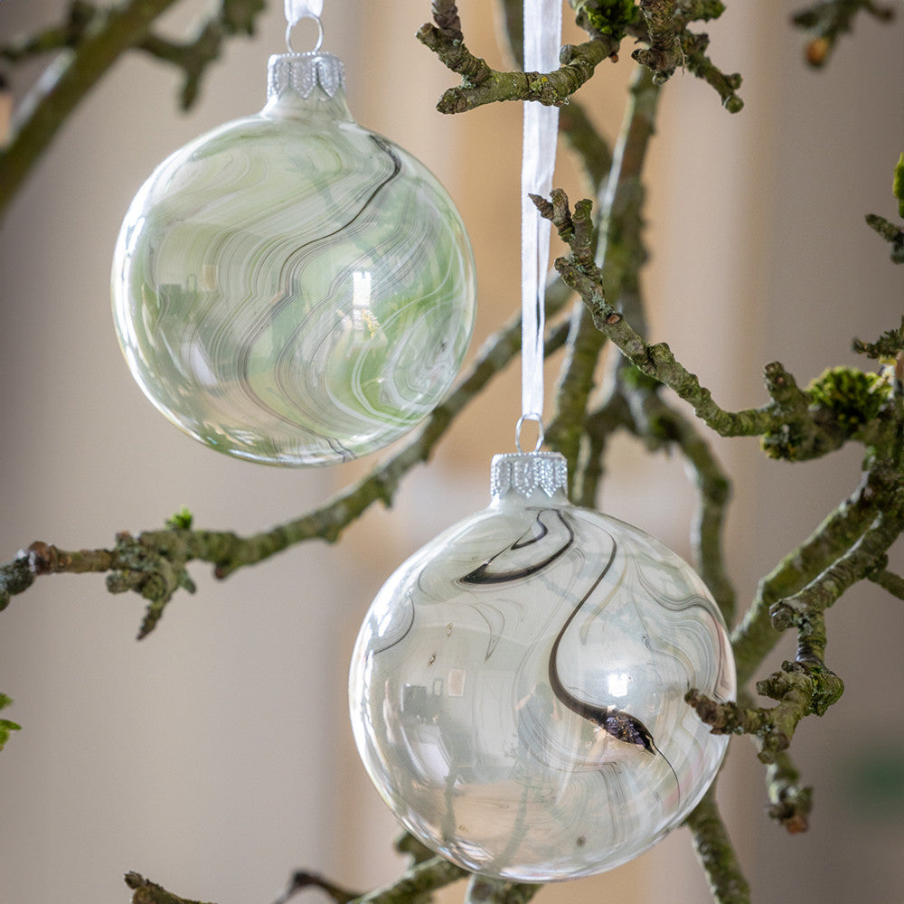 Green Marbled Glass Baubles